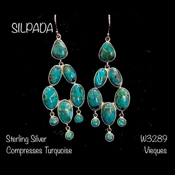 SILPADA Turquoise Sterling Silver Vieques Chandelier Drop Dangle Earrings W3289 - Picture 2 of 10